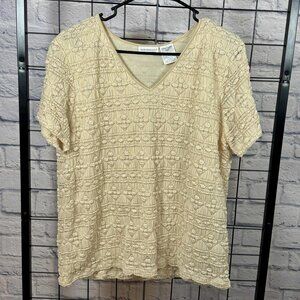 Worthington Woman Stretch Lace Textured Cream Top 1X Short Sleeve
